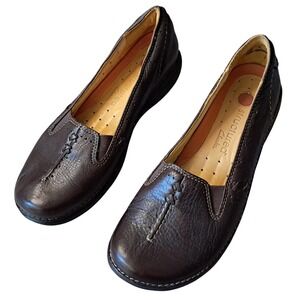 Clarks Unstructured Womens Dark Brown Leather Slip On Loafers Shoes Size 7